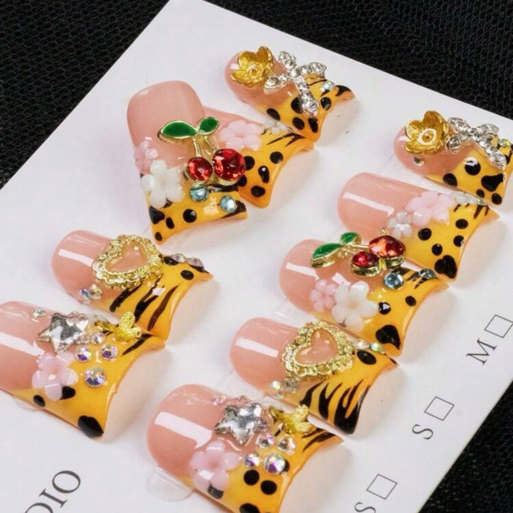 Leopard Print Kids Nail Art Set with Embellishments